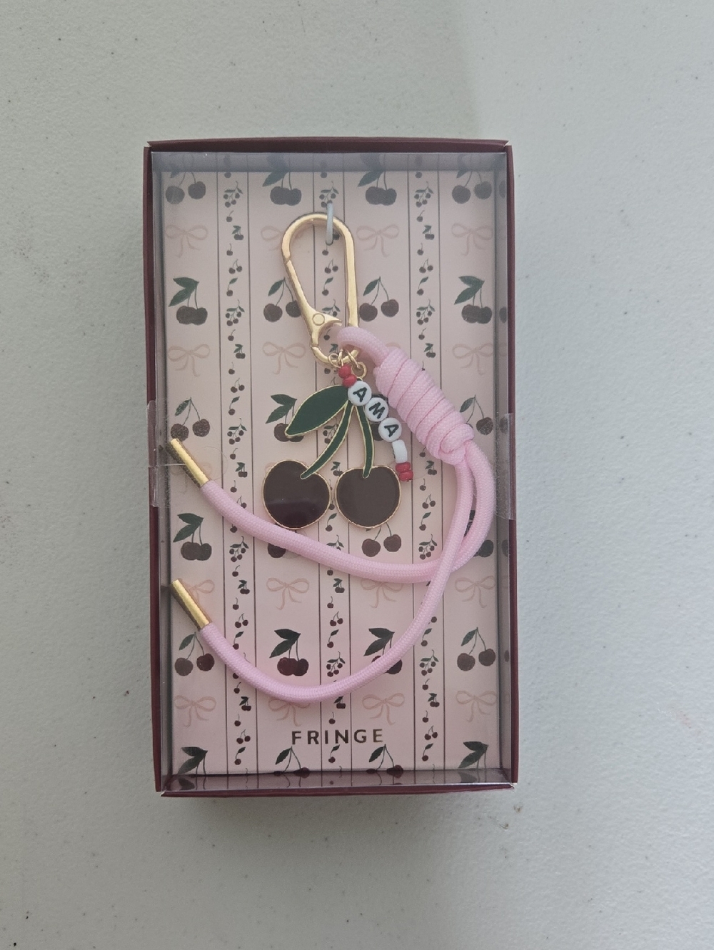 Fringe Studio Pink Cord Cherry Charm Key & Card Holder